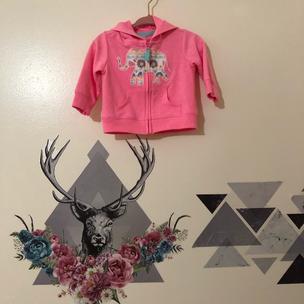 Carters | Pink Elephant Print Sweater Hoodie Sz 3m